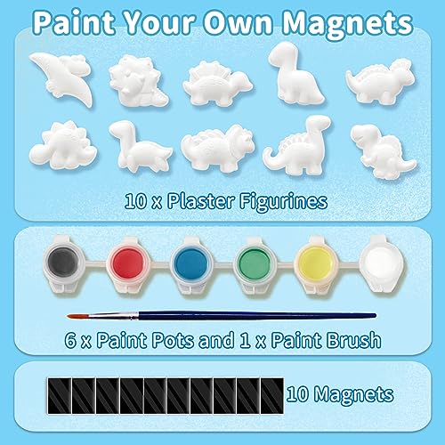 Funto Dinosaur Painting Kit for Kids, Paint Your Own Figurines with Magnet, 27 PCS Arts and Crafts Set, Ceramics to Paint, STEAM Projects Creative - WoodArtSupply