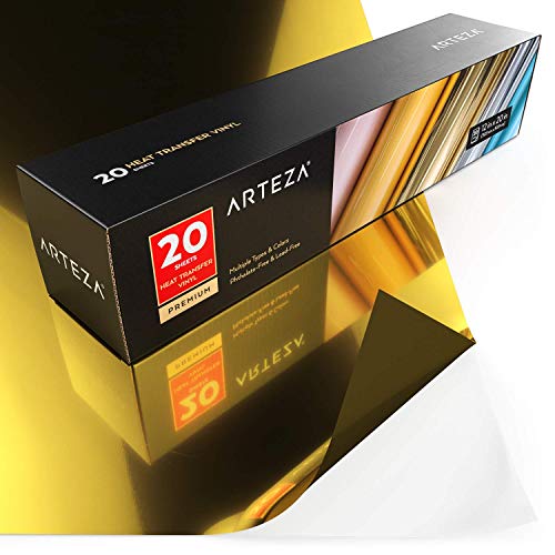 Arteza Neon & Metallic Heat Transfer Vinyl Sheets, Set of 20, Iron On Vinyl Bundle, 12x20 Inches, Flexible & Easy to Weed, Use with Any Craft Cutting ARTEZA