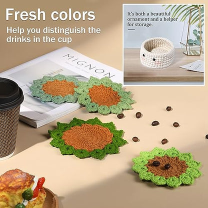 Hssugi Crochet Kit for Beginners - 6pcs Coasters in a Plant Pot Crochet Start Kit, Complete Beginner Crochet Kit with Crochet Hooks, Yarn, Clear - WoodArtSupply