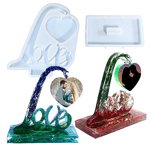 Large Picture Frame Resin Molds, Love Letter Heart Silicone Molds for Epoxy Resin, Unique Heart and Stand Epoxy Casting Mold for DIY Photo Frame Art Wehous