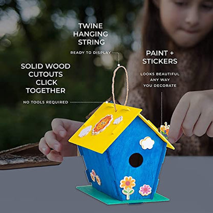 Neliblu 6 DIY Wooden Birdhouses - Kids Bulk Arts and Crafts Set, Crafts for Adults - with Unfinished Wood Birdhouse Kits, Paint Strips, Brushes and