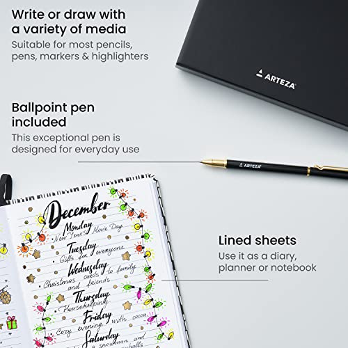 ARTEZA Journal Gift Set, 6 x 8 Inches, 96-Sheet Notebook with Double-Sided Lined Paper and 1 Black Ink Pen, Black and White Design, Office Supplies ARTEZA
