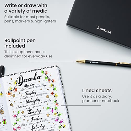 ARTEZA Journal Gift Set, 6 x 8 Inches, 96-Sheet Notebook with Double-Sided Lined Paper and 1 Black Ink Pen, Black and White Design, Office Supplies - WoodArtSupply