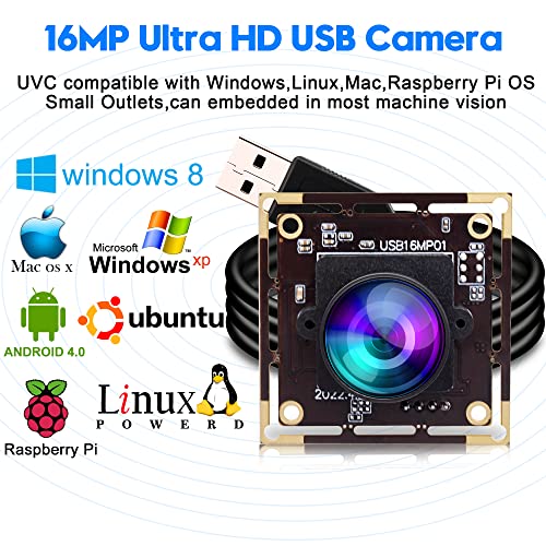 16MP USB Fisheye Camera Wide Angle PC Camera for Computer Raspberry Pi Mini UVC USB2.0 Webcam Board IMX298 USB Security Camera Module CCTV Laser - WoodArtSupply