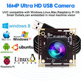 16MP USB Fisheye Camera Wide Angle PC Camera for Computer Raspberry Pi Mini UVC USB2.0 Webcam Board IMX298 USB Security Camera Module CCTV Laser IEights