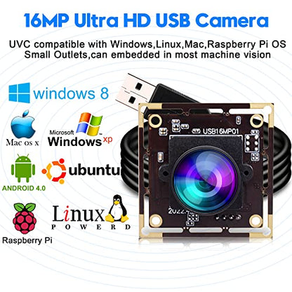 16MP USB Fisheye Camera Wide Angle PC Camera for Computer Raspberry Pi Mini UVC USB2.0 Webcam Board IMX298 USB Security Camera Module CCTV Laser - WoodArtSupply