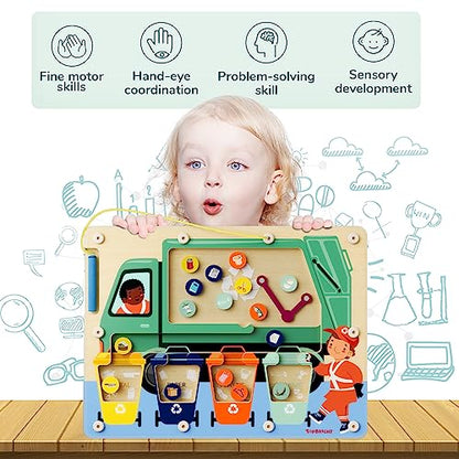 TOP BRIGHT Wooden Magnetic Wand Maze Board for 3 4 5 Years Old, Wooden Activity Board, Learning Color Recognition Magnetic Beads Fidget Toys for Kids