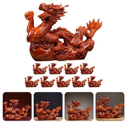 EXCEART 1pcs Wooden Chinese Fengshui Dragon Figurine Statue 10cm Mini 2024 Year of The Dragon Gift Chinese Zodiac Dragon Figurines Wood Hand Carved EXCEART
