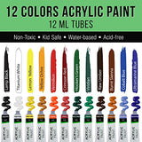U.S. Art Supply 29-Piece Children's Acrylic Paint Artist Set with 12 Paint Colors, 7 Brushes, 12" Easel, 4 Canvas Panels, 3 Painting Palettes, Color US Art Supply