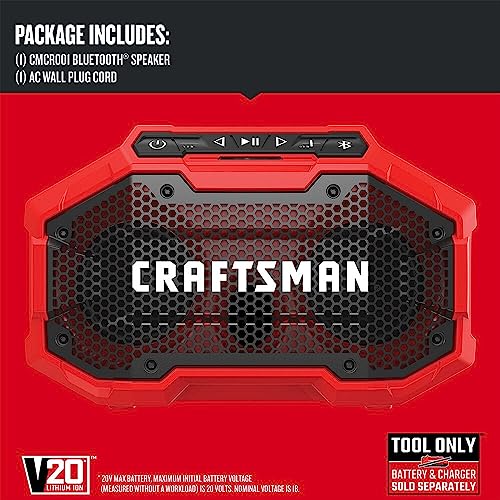 CRAFTSMAN V20 Wireless Portable Bluetooth Speaker, Tool Only (CMCR001B), Red Craftsman