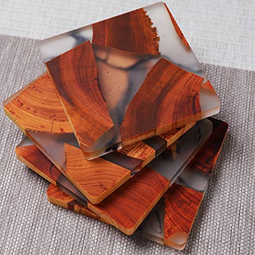 4Pcs Hadmade Drink Coaster Set Modern Wooden Coasters Epoxy Resin Cedar Coster for Coffee Table, Tabletop Protection Decorr (Epoxy Resin Cedar KUHPLOVE