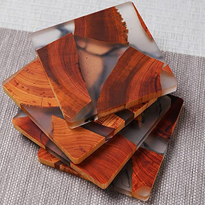 4Pcs Hadmade Drink Coaster Set Modern Wooden Coasters Epoxy Resin Cedar Coster for Coffee Table, Tabletop Protection Decorr (Epoxy Resin Cedar - WoodArtSupply