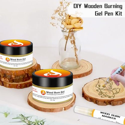 WAN2TLK Wood Burn Gel Pen Kit, 120ml Wooden Burning Paste, Beewax, Wooden Burning Pens, 2 Replacement Nibs, Perfect for Artists And Beginners In Handcrafted Wooden Burning Projects