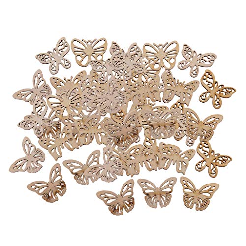 50pcs Wood Butterfly Embellishment Slices Cutout Crafts for Card Making Scrapbooking DIY Wood Art Wedding Decorations FRECI