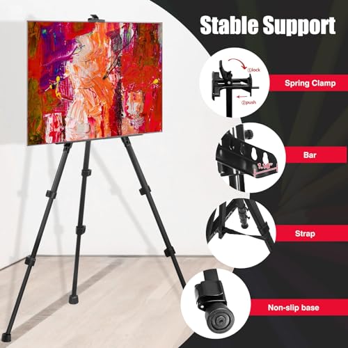 AIKUPNEY Artist Easel Stand - Metal Tripod Easel for Painting Canvas,Adjustable Height from 17-63 inches,Portable Easel with a Bag for - WoodArtSupply