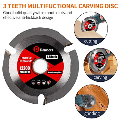 Pomsare Angle Grinder Wood Carving Disc Grinding Wheel, Attachments Wood Cutting Wheel Shaping Disc, Wood Shaper for Angle Grinder 4 1/2 inch with Pomsare