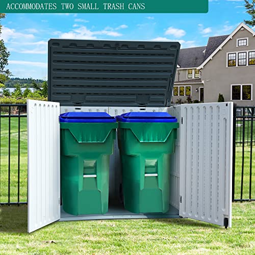 YITAHOME Outdoor Horizontal Storage Sheds w/o Shelf, 35 Cu Ft Lockable Resin Waterproof Shed, Ideal for Garden Tools, Easy to Assemble, Light Gray - WoodArtSupply