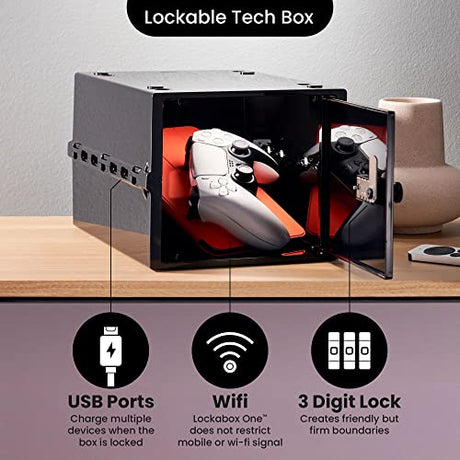 Lockabox One™ | Compact and Hygienic Lockable Storage Box for Food, Medicines, Tech and Home Safety | One Size 12 x 8 x 6.6 inches externally (Jet) Lockabox