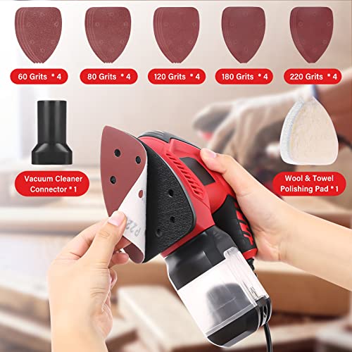 Sander, 200W Compact Electric Sander with 20Pcs Sandpapers & 2Pcs Polishing Pads, 14000 RPM, Hand Sanders with Efficient Dust Collection System for Vistreck