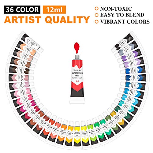 Shuttle Art Watercolor Paint Set, 36 Colors Watercolor Paint in Tubes (12ml Each) with 3 Brushes, Rich Pigment, Easy to Blend, Perfect for Kids, Shuttle Art