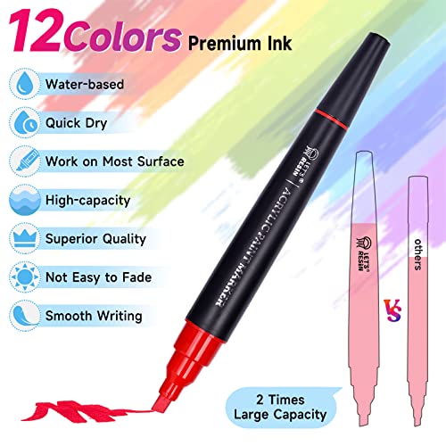 LET'S RESIN 12 Colors Acrylic Paint Markers, 3 Tips Multi-Purpose & High-Capacity Acrylic Paint Pens, Perfect Resin Supplies for Resin Crafts, Rock,