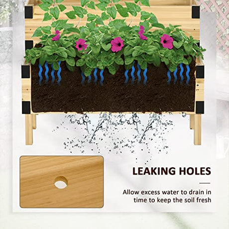 Outsunny Raised Garden Bed with Trellis, 2 Tier Wooden Elevated Planter Box with Legs and Metal Corners, for Vegetables, Flowers, Herbs, Natural Outsunny