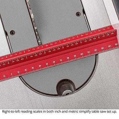 Woodpeckers Hexscale Rule, 12 Inch / 300MM, 6-in-1 Woodworking Ruler with Stop, Inch & MM Graduations, Zero Centering Scale, R2L & L2R Measuring - WoodArtSupply