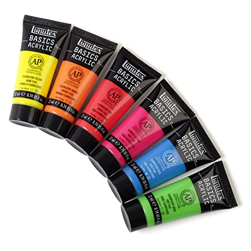 Liquitex BASICS Acrylic Paint Set, 6 x 22ml (0.74-oz) Tube Paint Set, Fluorescent - WoodArtSupply