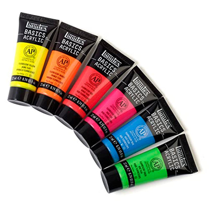 Liquitex BASICS Acrylic Paint Set, 6 x 22ml (0.74-oz) Tube Paint Set, Fluorescent - WoodArtSupply