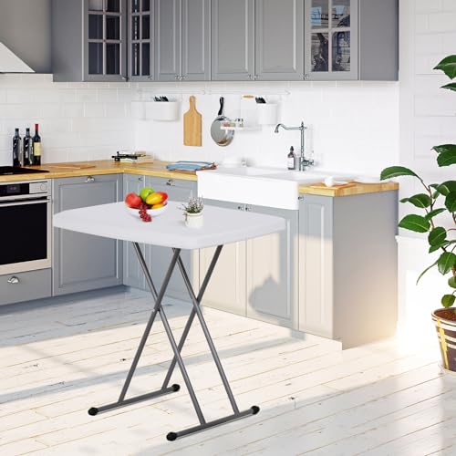 SUPER DEAL 2.5 Foot Plastic Folding Table, Indoor Outdoor Portable Heavy Duty Adjustable Height Kitchen or Camping Barbecues Picnic Party Table, - WoodArtSupply