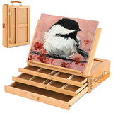 VISWIN Large Adjustable 3 Drawer Storage Box Easel, Premium Beechwood Tabletop Sketchbox, Portable Wood Artist Desktop Easel with Book Stand, Table VISWIN