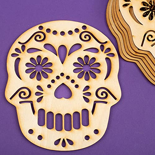 Factory Direct Craft Set of 6 Day of The Dead Sugar Skull Unfinished Wood Cutouts | Blank Skull Shapes for Dia de Los Muertos | Size: 6" x 5" Factory Direct Craft