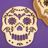 Factory Direct Craft Set of 6 Day of The Dead Sugar Skull Unfinished Wood Cutouts | Blank Skull Shapes for Dia de Los Muertos | Size: 6" x 5" Factory Direct Craft