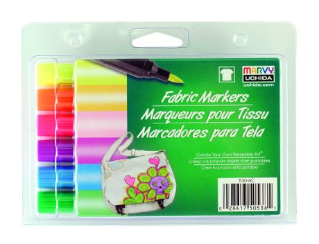 Uchida Marvy Brush Tip Fluorescent Color Fabric Marker Set Art Supplies, Assorted UCHIDA