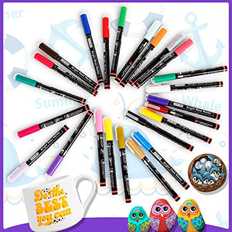 Acrylic Paint Markers Pens set with 24 Colors Acrylic Paint Pens for Rocks Painting, Stone, Ceramic, Glass, Wood, Fabric, Canvas, Pumpkin Decorating PANIFFY