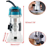 Cozyel 110V 800W Palm Router Electric Hand Trimer Wood Router 1/4" Collets Woodworking Tool Laminate Trimer, Blue Cozyel
