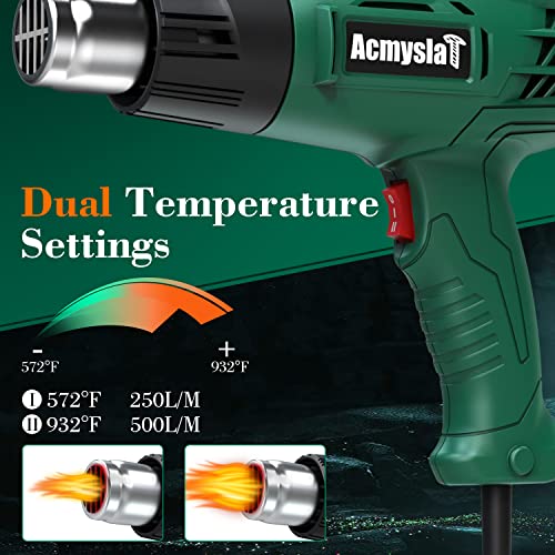 Heat Gun, 1800W Heavy Duty Hot Air Gun Kit Dual Temperature Settings 572℉~932℉ (300℃-500℃), Durable&Overload Protection, with 4 Nozzles for Crafts, AcmyslaT