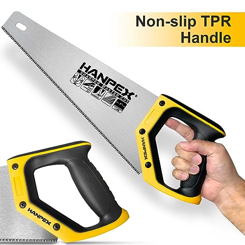 Hanpex 14" Pro Hand Saw, 11 TPI Fine-Cut Handsaw - Sharp Manual Saw Idea for Cutting Wood, Sawing, Gardening, Trimming, Plastic Pipe, Drywall Hanpex