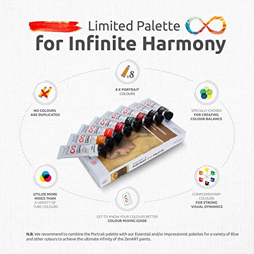 ZenART Non-Toxic Oil Paint Set for Professional Artists - 2 x 8 x 45ml Tubes - Bundle of Portrait, and Impressionist Palette of Eco-friendly Paint ZenART Supplies