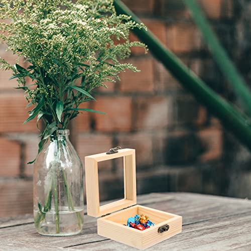 Sewroro 2pcs Box Wooden Storage Box Jewelry Unfinished Wood Crafts Wooden Berry Baskets Wooden Storage Crates Tote Bins for Storage with Lid Sewroro