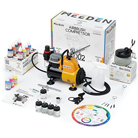 MEEDEN Airbrush Kit with Compressor, Professional and Quiet Airbrush System with 3 Dual-Action Airbrushes, 24 Colors Airbrush Paint, Hose, Holder, MEEDEN