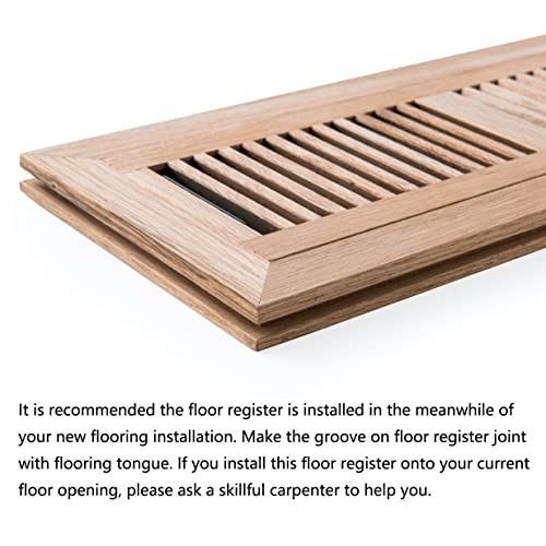 Homewell White Oak Wood Floor Register, Flush Mount Vent with Damper, 4X14 Inch, Unfinished Homewell