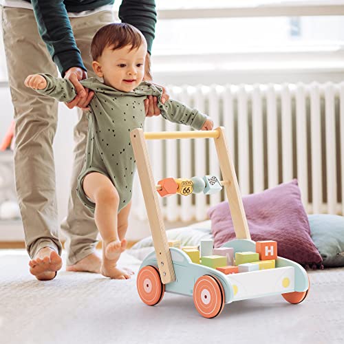 ROBOTIME Wooden Baby Walker, Toddler Push Walker Toy for Baby 10 Months, Learning Walker to Stand Walker Gift for Girls Boys Age 1 2 3 (Adjustable)