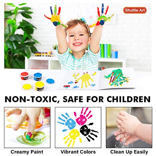 Shuttle Art Washable Finger Paint, 44 Pack Kids Paint Set with 36 Colors Toddler Paints(30ml, 1oz) for Toddlers, Paint Brushes, Finger Paint Paper Shuttle Art