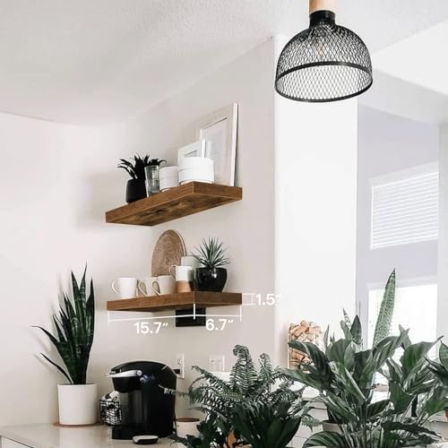 QEEIG Bathroom Shelves Floating Shelves for Wall Shelf Over Toilet Small Wall Mounted Farmhouse Decor 16 inch Set of 2, Rustic Brown (008-40BN) QEEIG