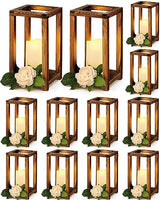 Huquary 24 Pcs Wooden Candle Lantern Bulk Wedding Lantern Centerpiece Includes 12 Farmhouse Wooden Candle Holder and 12 Flameless Decorative Led Huquary