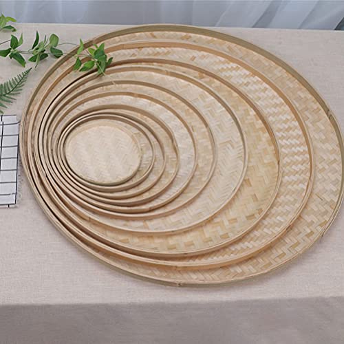 VOSAREA 4pcs Bamboo Woven Storage Plate Serving Tray Arts and Crafts Organizer Bamboo Weaving Art Painting Hanging Ornament - WoodArtSupply