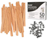 Wood Wicks for Candles Making - NOOR 50 Pieces Smokeless Wooden Wicks with Booster. Crackling Wood Wick with Metal Clips for Candle Making and DIY NOOR