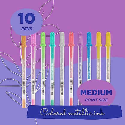 SAKURA Gelly Roll Metallic Gel Pens - Pens for Scrapbook, Journals, or Drawing - Colored Metallic Ink - Medium Line - 10 Pack