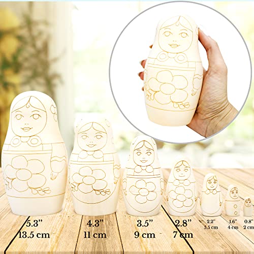 AEVVV Unfinished Nesting Dolls Blank Set of 7 pcs - Wooden Crafts to Paint Your Own Matryoshka - Blank Russian Nesting Dolls Unpainted - Russian - WoodArtSupply